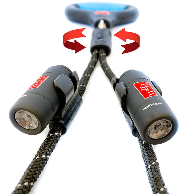 WIGZI 2 Dog Leash Automatically Untangles with 360Â° Spin, Gel Handle - Reflective Rope. Optional LEDs Light UP to 25 FEET. Universal Size All Dogs, Black, Med/Lrg Size with 2 Rechargeable Lights - Image 2